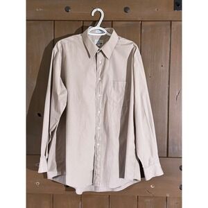 VTG 80s Career Club Mens Dress Shirt 17.5 35 XL Tan Khaki‎ Beige Made in USA